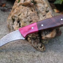 Couteau De Druide Lame Acier Damas 256 Couches Manche Bois Fab Artisanale Pour la coupe du Gui