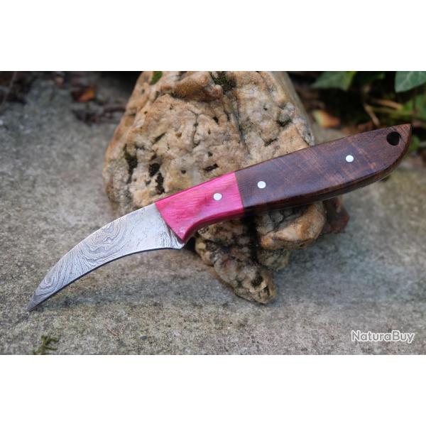 Couteau De Druide Lame Acier Damas 256 Couches Manche Bois Fab Artisanale Pour la coupe du Gui