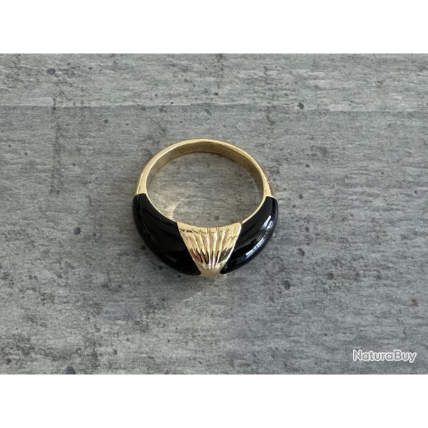 Bague en or massif 18 carats et onyx - taille 52
