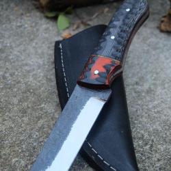 Couteau Tanto Tactical Urban Lame Acier Carbone 1075 Manche 2 Bois Etui Cuir Fabrication Artisanale