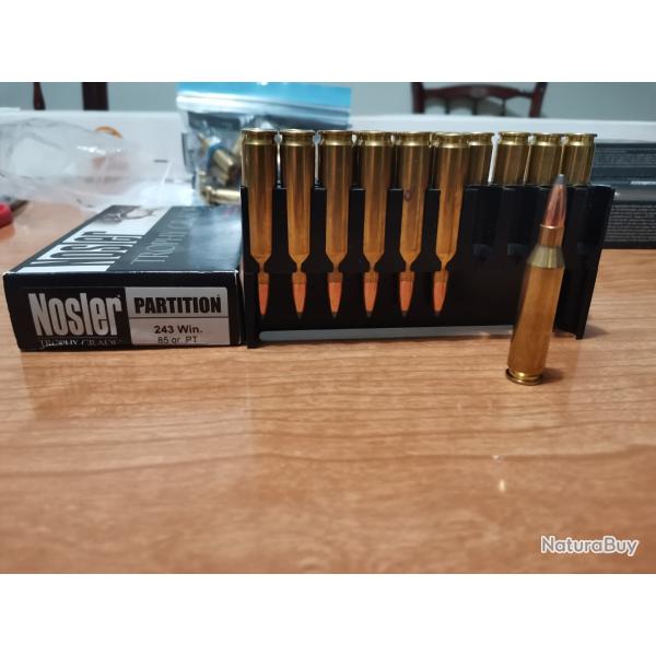 17 balles Nosler Trophy Grade 243win 85 gr Partition