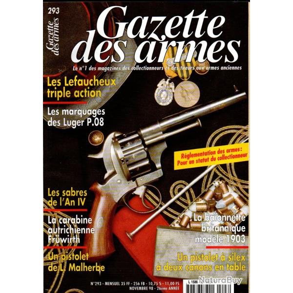 gazette des armes 293 marquages luger p.08,lefaucheux triple action, usm1 part 2,