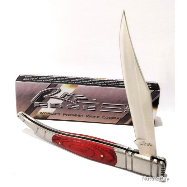 Couteau Navaja Spanish Style Lame Clip Point Acier Inox Manche Bois de Rose Slipjoint