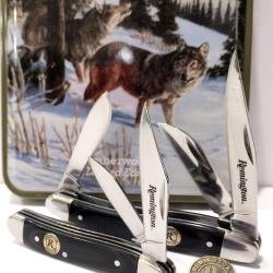 Set de Couteaux Remington White Tails Lames Acier Inoxydable Manches Micarta Boite Métal Avec Loups