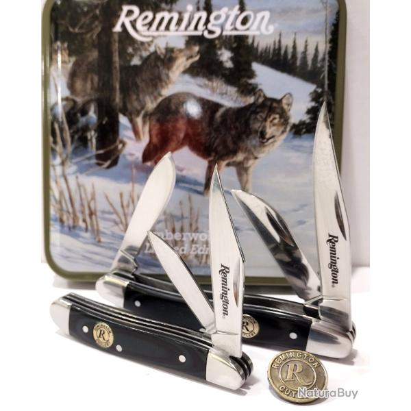 Set de Couteaux Remington White Tails Lames Acier Inoxydable Manches Micarta Boite Mtal Avec Loups