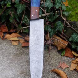 Couteau De Cuisine de Chef Lame Acier Damas 256 Couches Manche 2 Bois Fabrication Artisanale