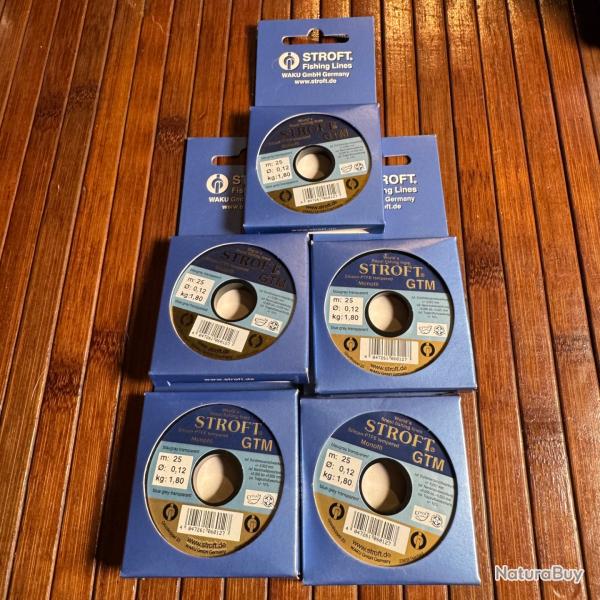 DESTOCKAGE PCHE STROFT 5 BOBINES Nylon pour bas de ligne stroft GTM - 25 m 0,12 mm 1,80 kg