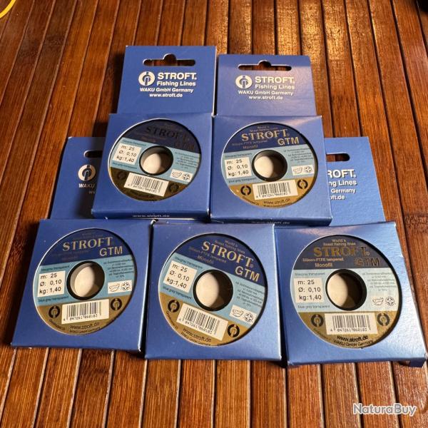 DESTOCKAGE PCHE STROFT 5 BOBINES Nylon pour bas de ligne stroft GTM - 25 m 0,10 mm 1,40 kg