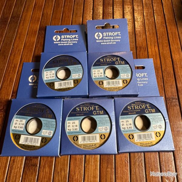 DESTOCKAGE PCHE STROFT 5 BOBINES Nylon pour bas de ligne stroft GTM - 25 m 0,18 mm 3,60 kg