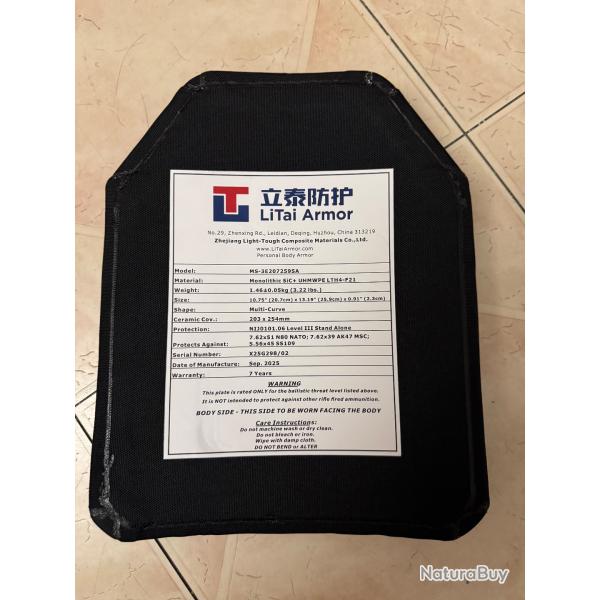 Plaque de Protection Balistique Niveau III - LiTai Armor