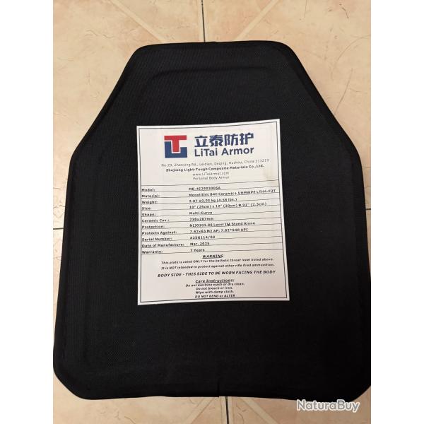 Plaque Balistique Niveau IV - LiTai Armor- neuf