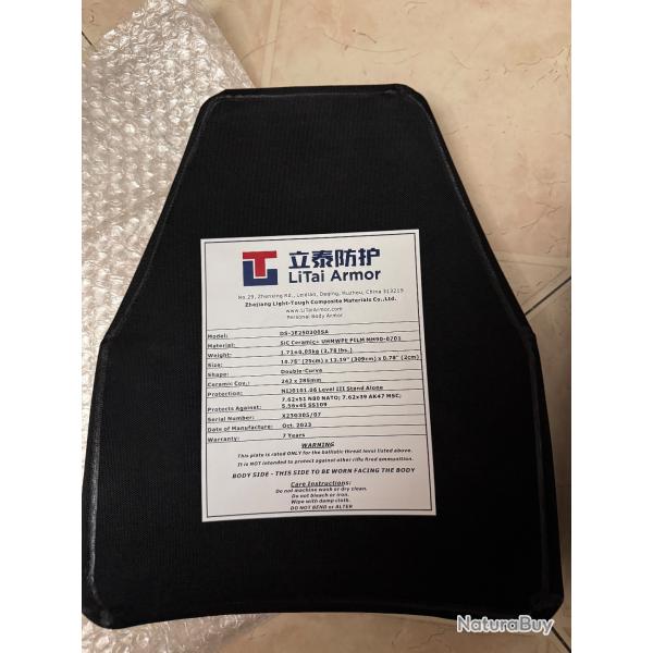 Plaque Balistique Niveau III - LiTai Armor - neuf