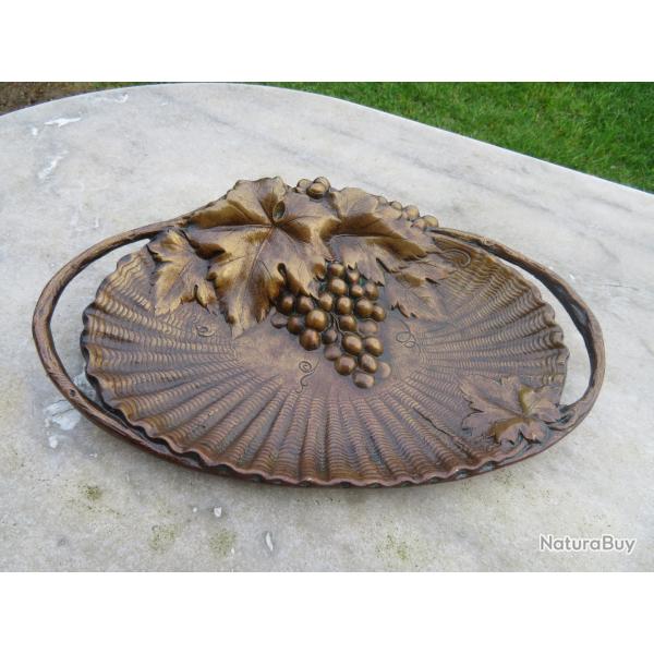 Ancien Grand Vide Poches en Bronze dor nuanc  dcor de pampres de vignes - FRANCE (Vers 1900)