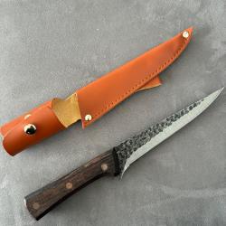 Couteau style outdoor - Lame martelée + Étui