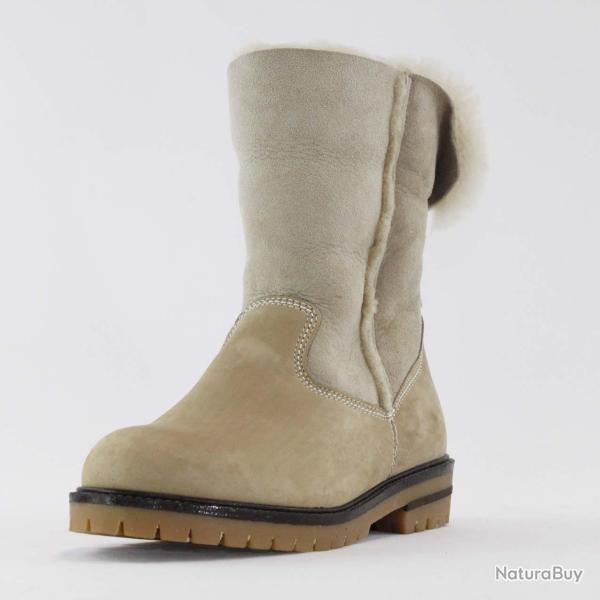 Bottes chaudes fourres peau de mouton retourne et cuir hydro femme - OLANG Kanza 38 beige