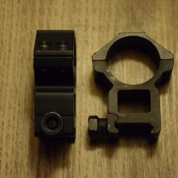 Paire de colliers pour montage Haut - lunette tube 25,4mm - rail de 2cm