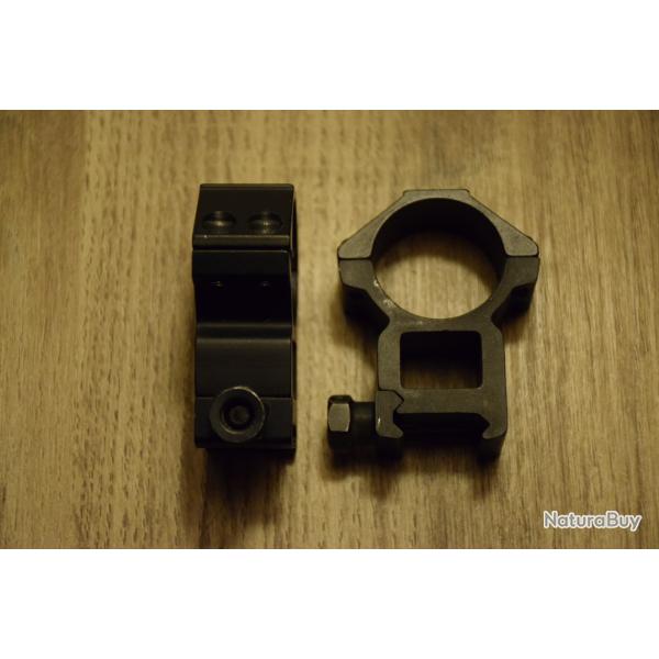 Paire de colliers pour montage Haut - lunette tube 25,4mm - rail de 2cm