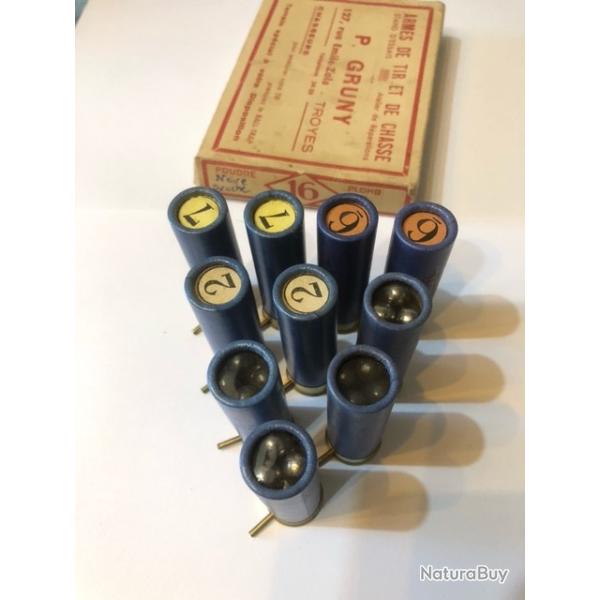 10 cartouches calibre 16  Broche Plomb 2-6-7 et Chevrotines - Poudre Noire