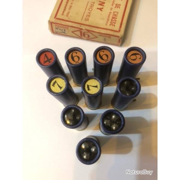 10 cartouches calibre 16  Broche Plomb 4-6-7 et Chevrotines - Poudre Noire