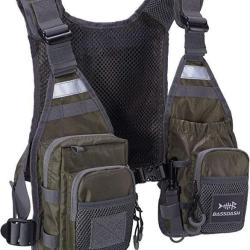 Gilet de Pêche 10 Poches Sac de Poitrine Taille Unique Ultra Léger Portable Vert Militaire