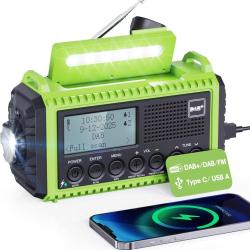 Radio Urgence Batterie 5000mAh Solaire Manivelle SOS DAB Lampe Poche IPX4 Étanche Kit Survie USB