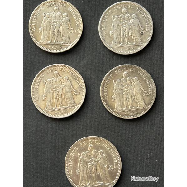 pi�ce 5 francs HERCULE en argent 900 �/�� 1873 et 1848 poids 25 grammes TBE