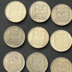 pi&egrave;ce 20 Francs TURIN  en argent 680 &deg;/&deg;&deg; de 1929 &agrave; 1939 poids 20 grammes TBE