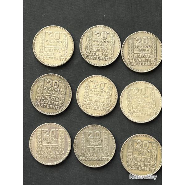pi�ce 20 Francs TURIN  en argent 680 �/�� de 1929 � 1939 poids 20 grammes TBE