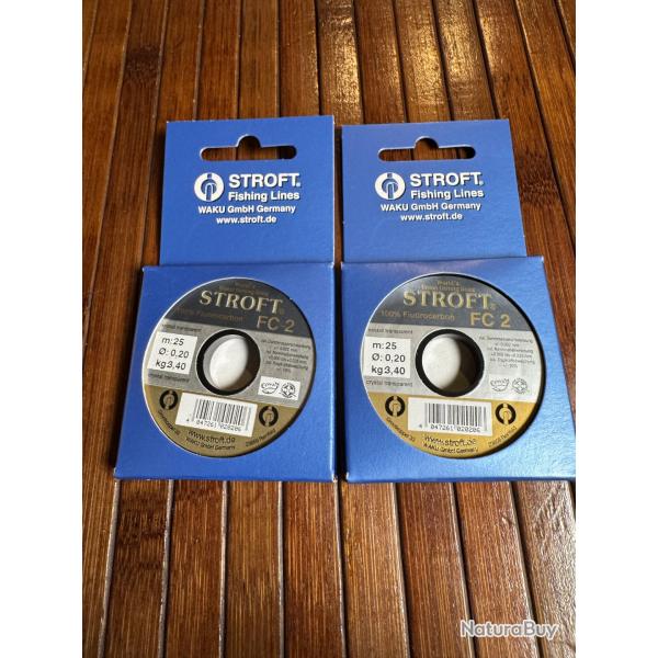 DESTOCKAGE PCHE STROFT 2 BOBINES Nylon pour bas de ligne stroft FC 2 - 25 m 0,20mm 3,40 kg