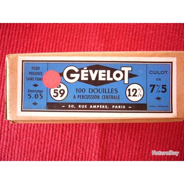 Bote de 100 douilles carton neuves GEVELOT calibre 12 mm.