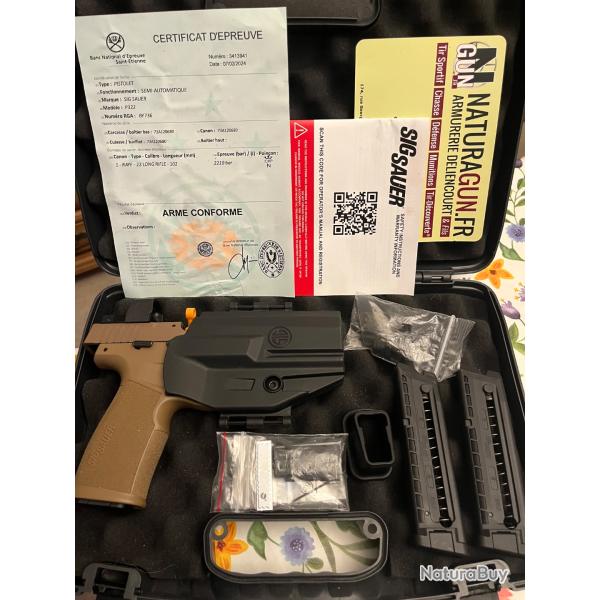 Pistolet �tat magnifique 22lr sig sauer p 322 coyote or+filete optic ready point rouge romeo z�ro