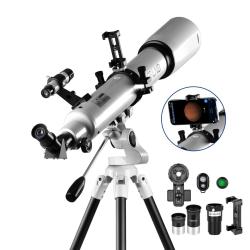 T&eacute;lescope Astronomique 80 mm HD 700 mm avec Tr&eacute;pied R&eacute;glable Barlow 3x Adaptateur Smartphone Ivoire