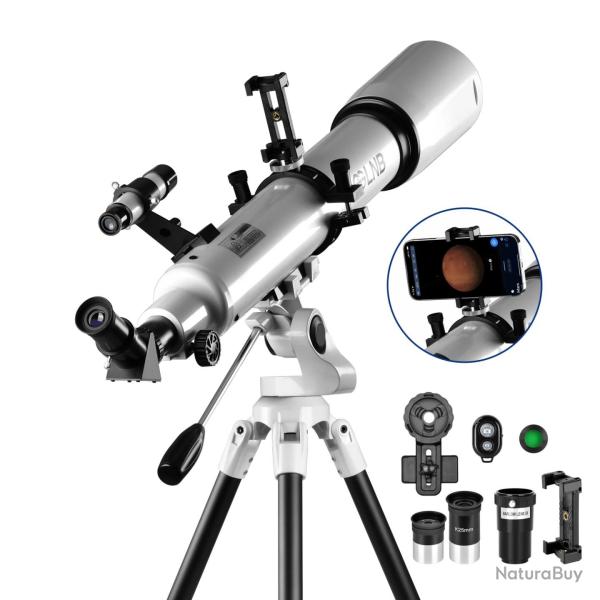 T�lescope Astronomique 80 mm HD 700 mm avec Tr�pied R�glable Barlow 3x Adaptateur Smartphone Ivoire