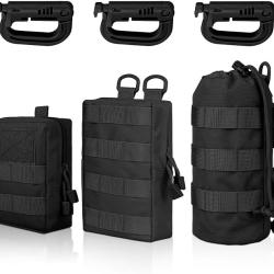3 Paquet Molle Pochette Sacs de Taille Tactiques compacts Sacs de Poche Utilitaires avec 3 Crochets