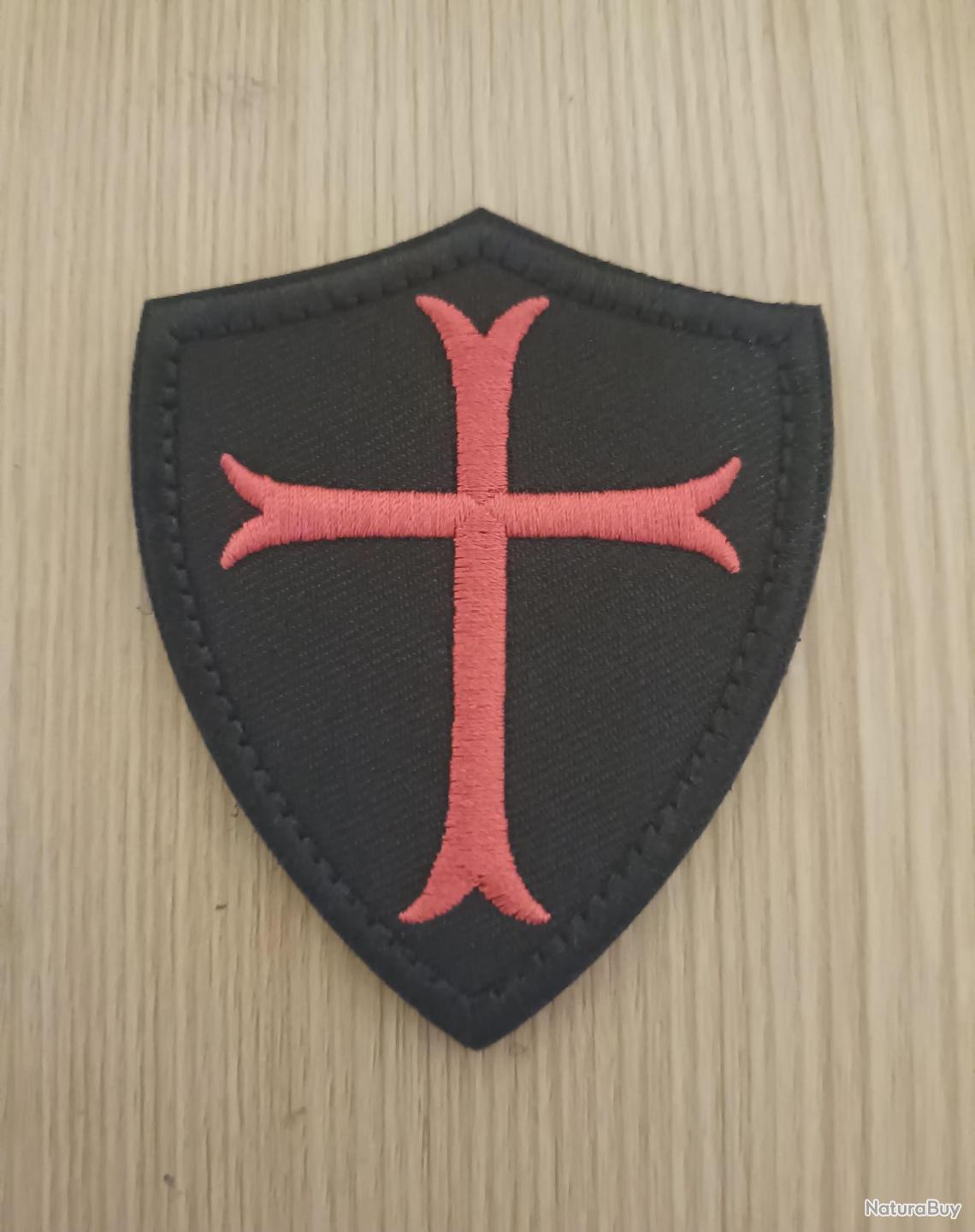 Ecusson Patch Croix Templiers Brodé - Dos Scratch & Support Couture - Made In France