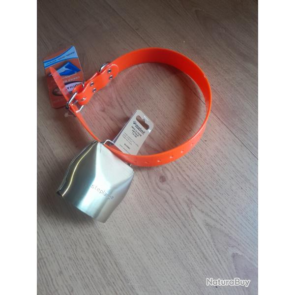 Lot cloche 75 mm et collier fluo 50 cm  .