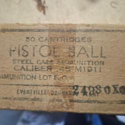 POUR COLLECTION BOITE  VIDE DE MUNITION  EN CARTON D ORIGINE CAL 45 PISTOL  US EPOQUE WW2