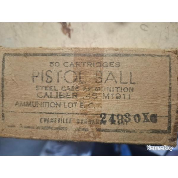 POUR COLLECTION  2 BOITES  VIDES DE MUNITION  EN CARTON D ORIGINE CAL 45 PISTOL ET 30 US EPOQUE WW2