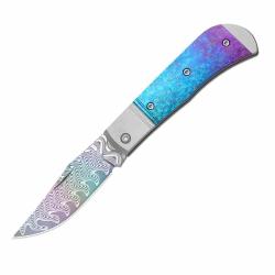 Couteau Kizer Trestle Lame Acier Damas Rainbow Manche Aluminium & Titane Slip Joint Ki3761A4
