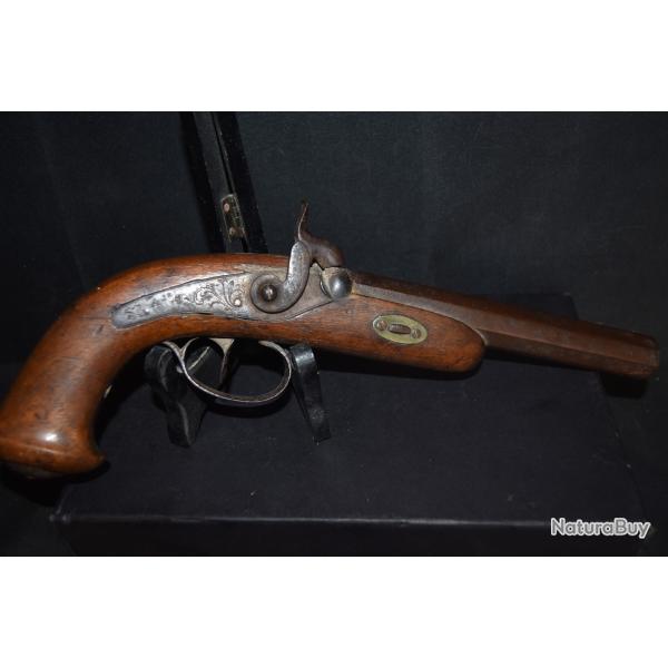 ancien pistolet de tir a capsule monture bois circa 1840