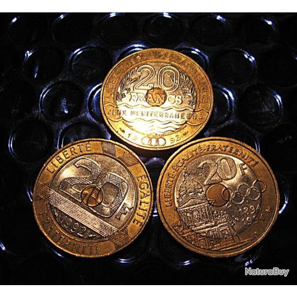 France 3 pieces de 20 francs comm�moratives 1992-93-94 ttb