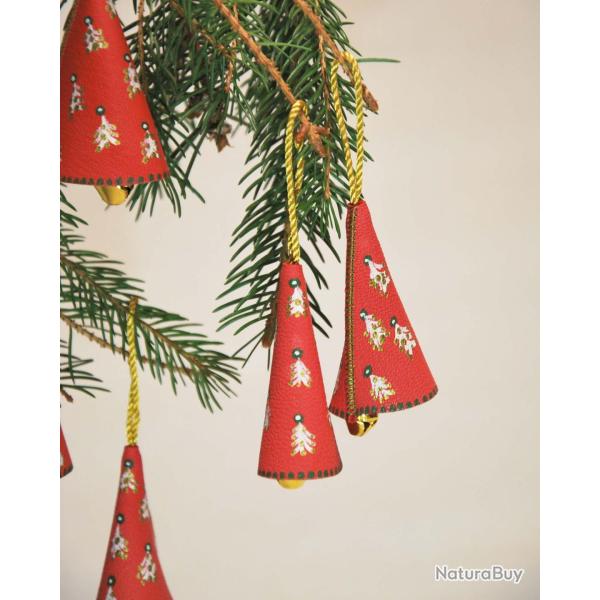 Clochette Sapin de No�l Rose aux motifs nordiques en cuir d'agneau peint pour Sapin rouge corail