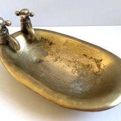 Ancien Objet Artisanal Porte Savon Vide Poches Cendrier Bronze Baignoire 1930