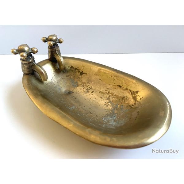Ancien Objet Artisanal Porte Savon Vide Poches Cendrier Bronze Baignoire 1930