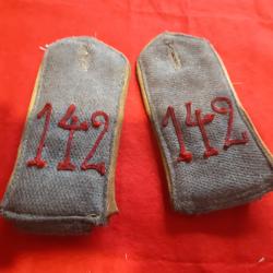 Paire de Pattes d'Epaule 1907 grise liseret Jaune I.R. 142 Mülhausen (Mulhouse)