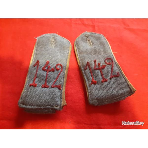 Paire de Pattes d'Epaule 1907 grise liseret Jaune I.R. 142 Mlhausen (Mulhouse)