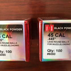 HORNADY. Balles rondes CAL 45.  .445". Lot de 2 boites de 100 balles