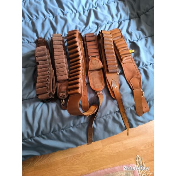vends lot de 6cartouchi�res de ceinture cuir daim et autres 5 en cal 12 une en cal 20
