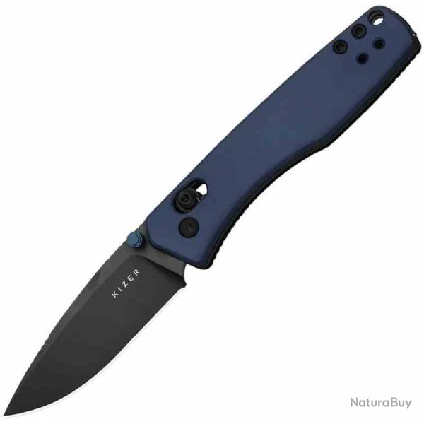 Couteau Kizer Aegis Lame Acier AEB-L Black DLC Manche Aluminium Bleu Clutch Lock KIV3774A3