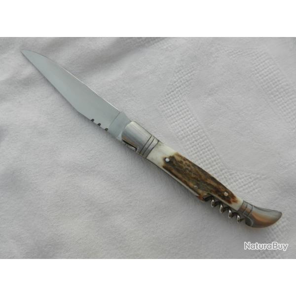 Couteau de poche avec tire bouchon plaquettes bois de cerf